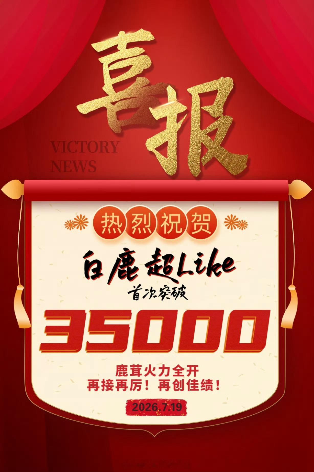 恭喜白鹿超Like首次突破35000🩵顶流🌸粉伟大，人头数越来越多，粉圈各项