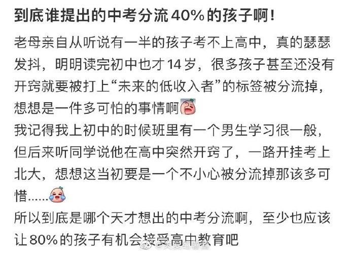 到底谁提出的中考分流40%的孩子啊 ​​​​