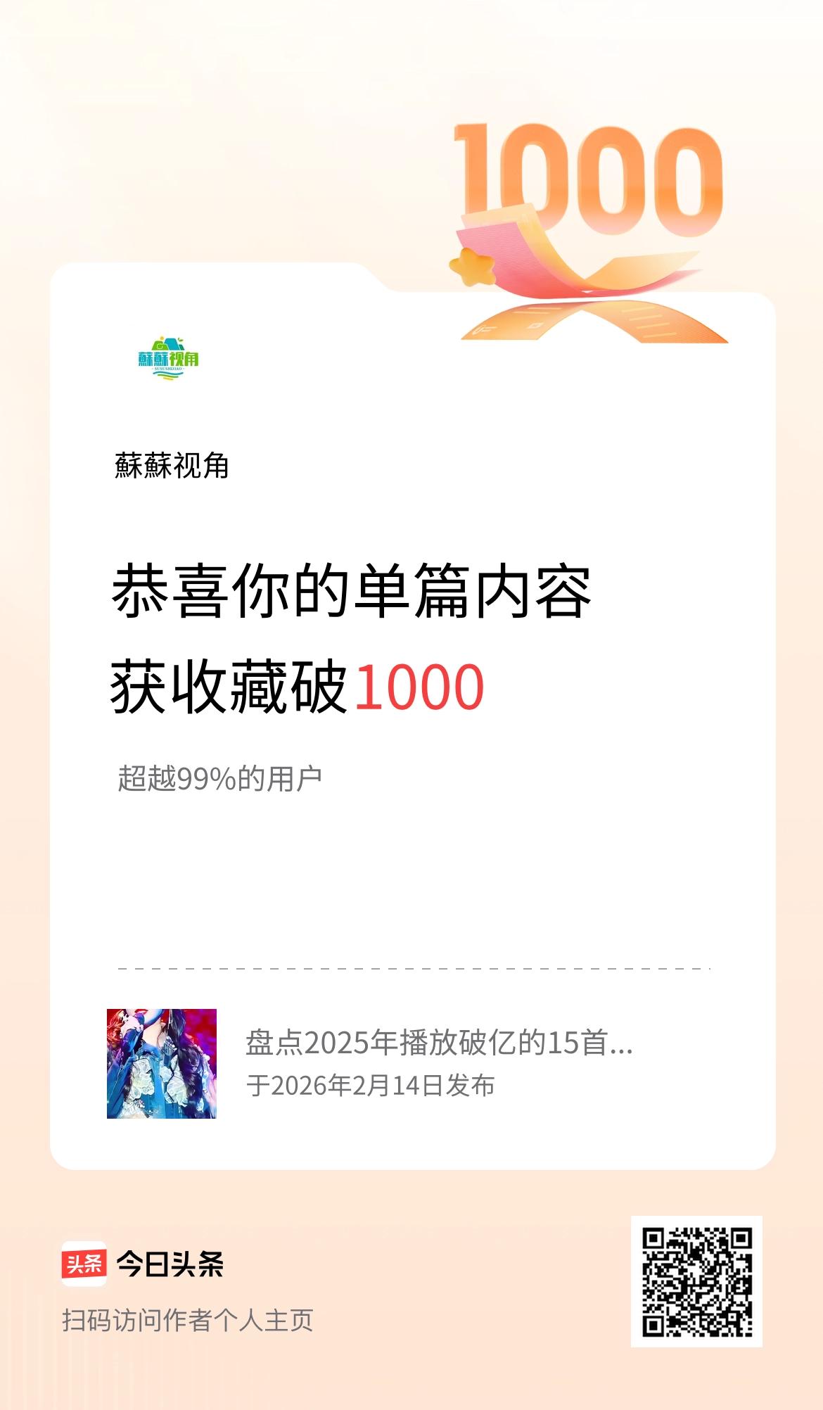 单篇内容获收藏量破1000啦！