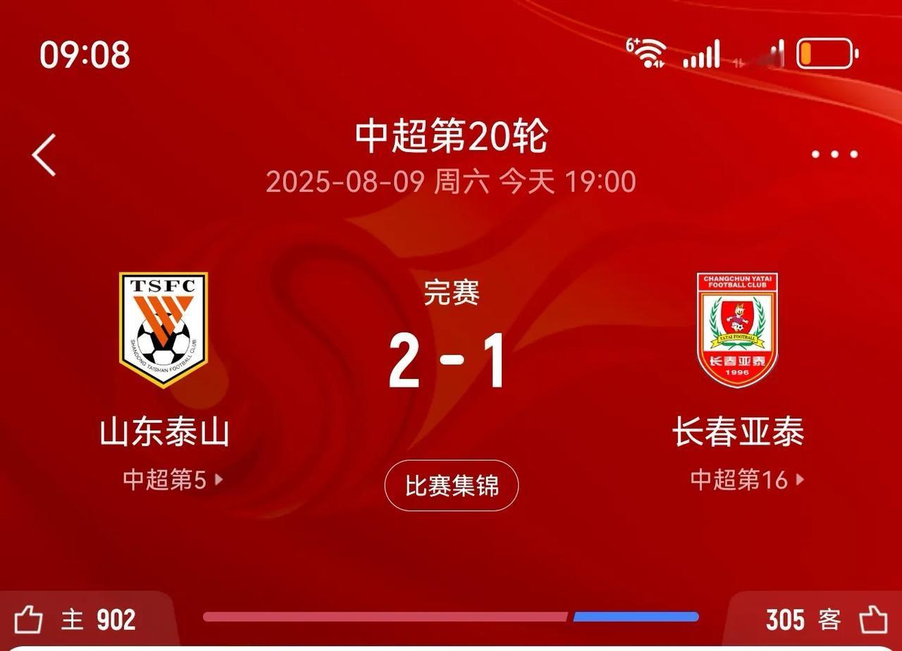 中超第二十轮:山东泰山主场2:1拿下长春亚太，避免了连败！比赛一波三折，泰山赢的