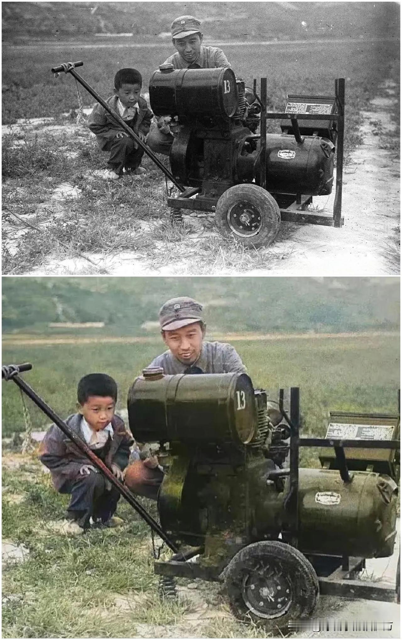 1944年，延安，美军观察团带来了一台便携式发电机。有记载说在旁边仔细观摩的是王