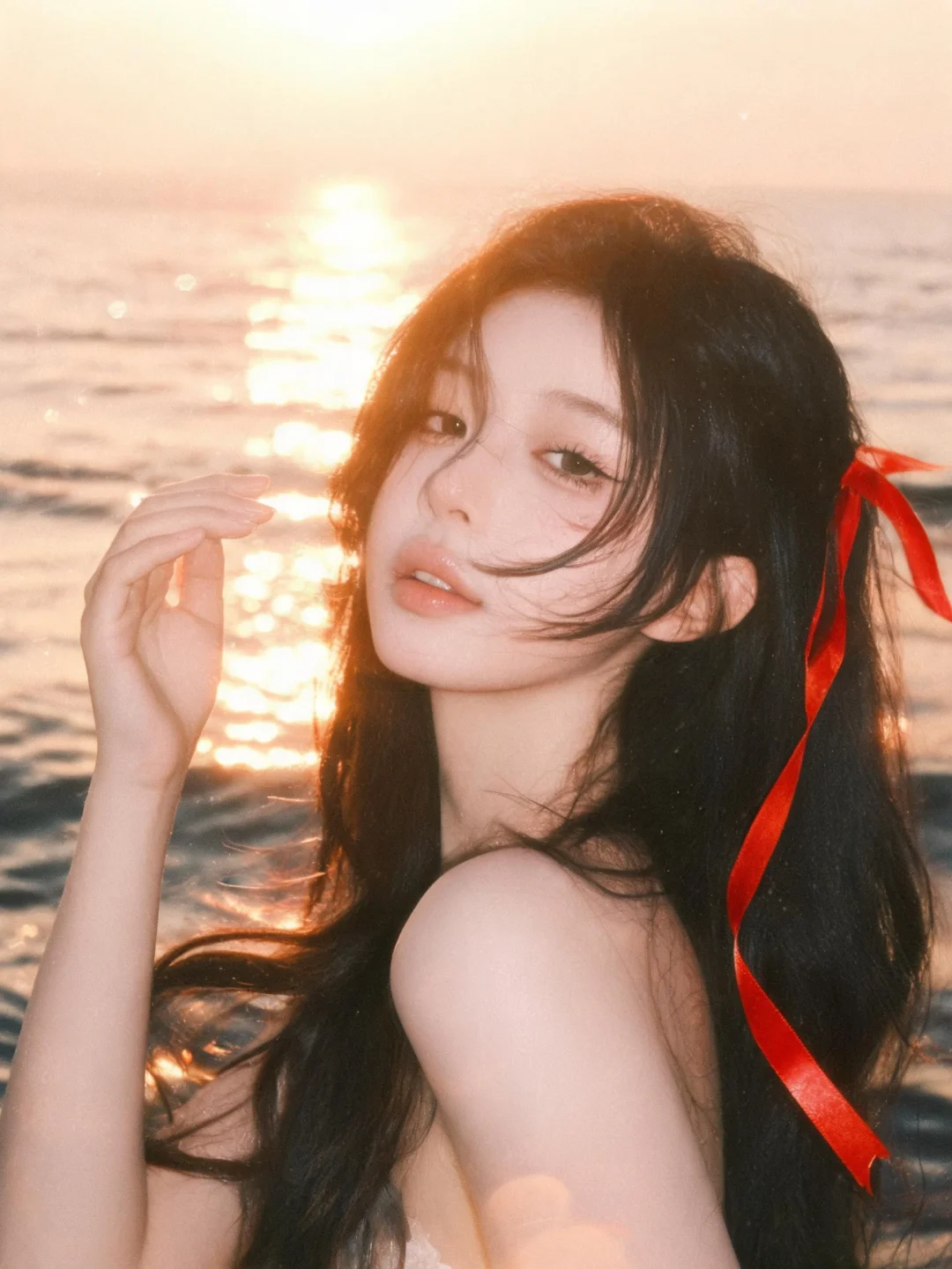0 成本🔴 落日海边红丝带写真