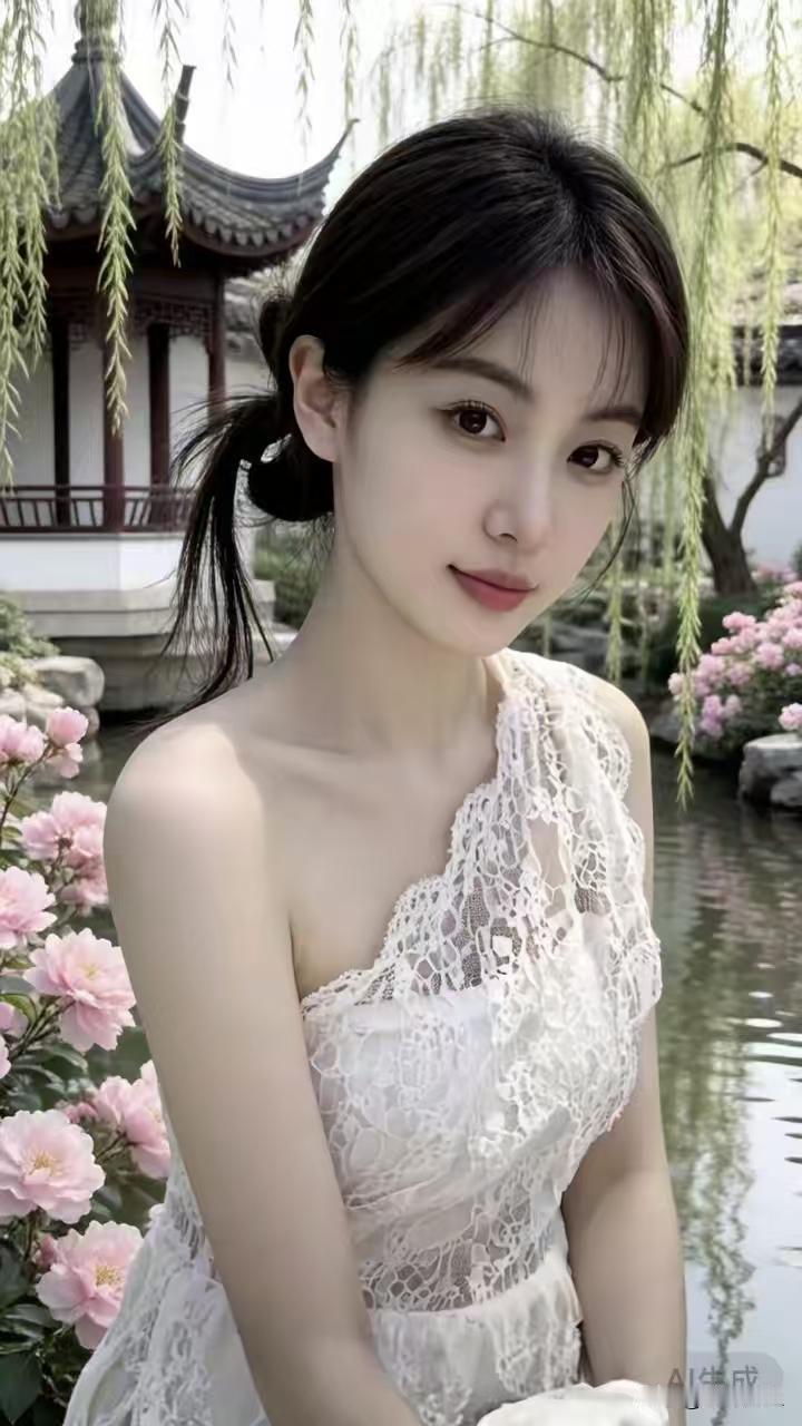 清江引·青春一瞥
素缕蕾丝斜影垂，
轻绾青丝媚。
晴光落眉间，
年少芳华醉，
一