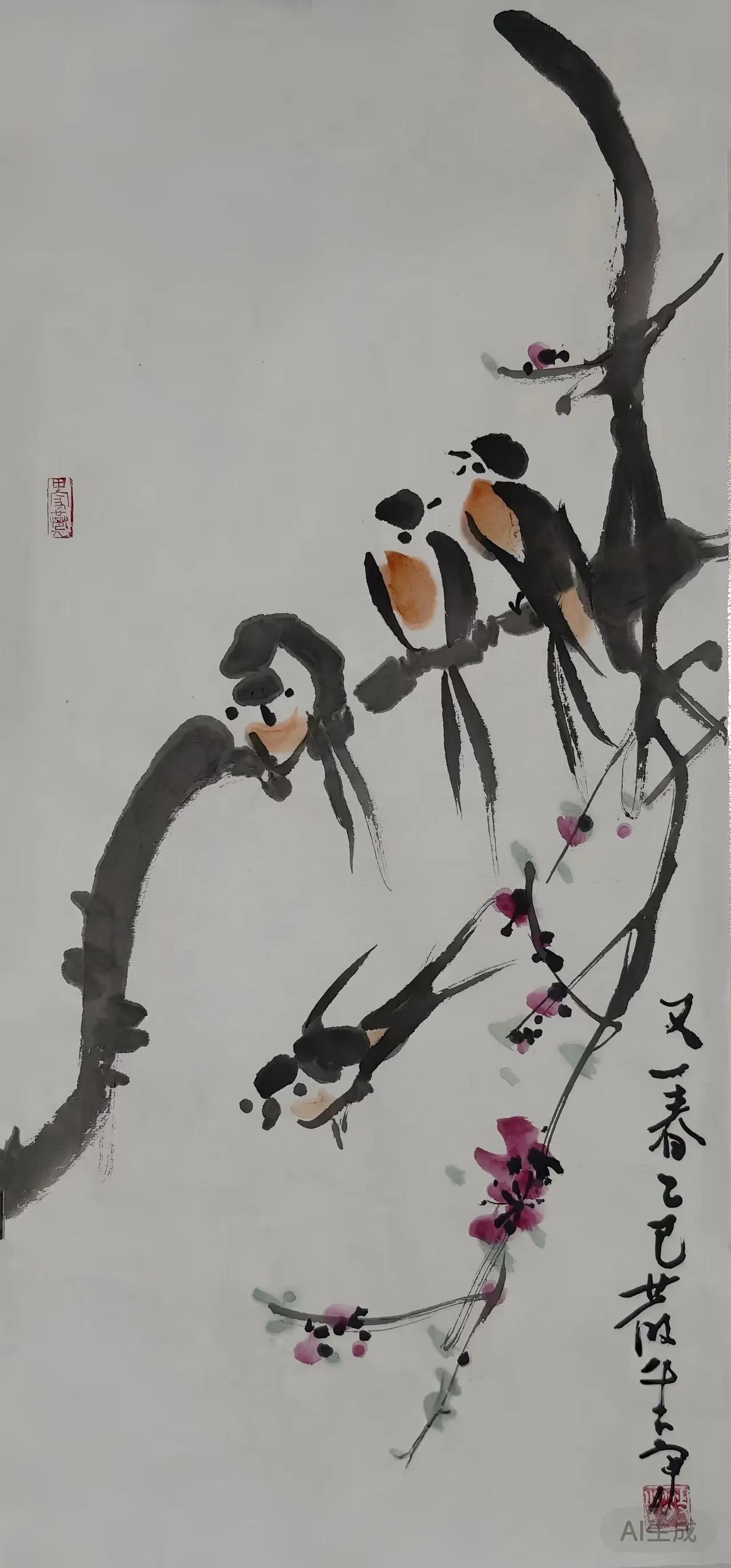 清明燕双飞，信步涑堤北。
​白发打工者，日暮携子归。
       ​——晨起看