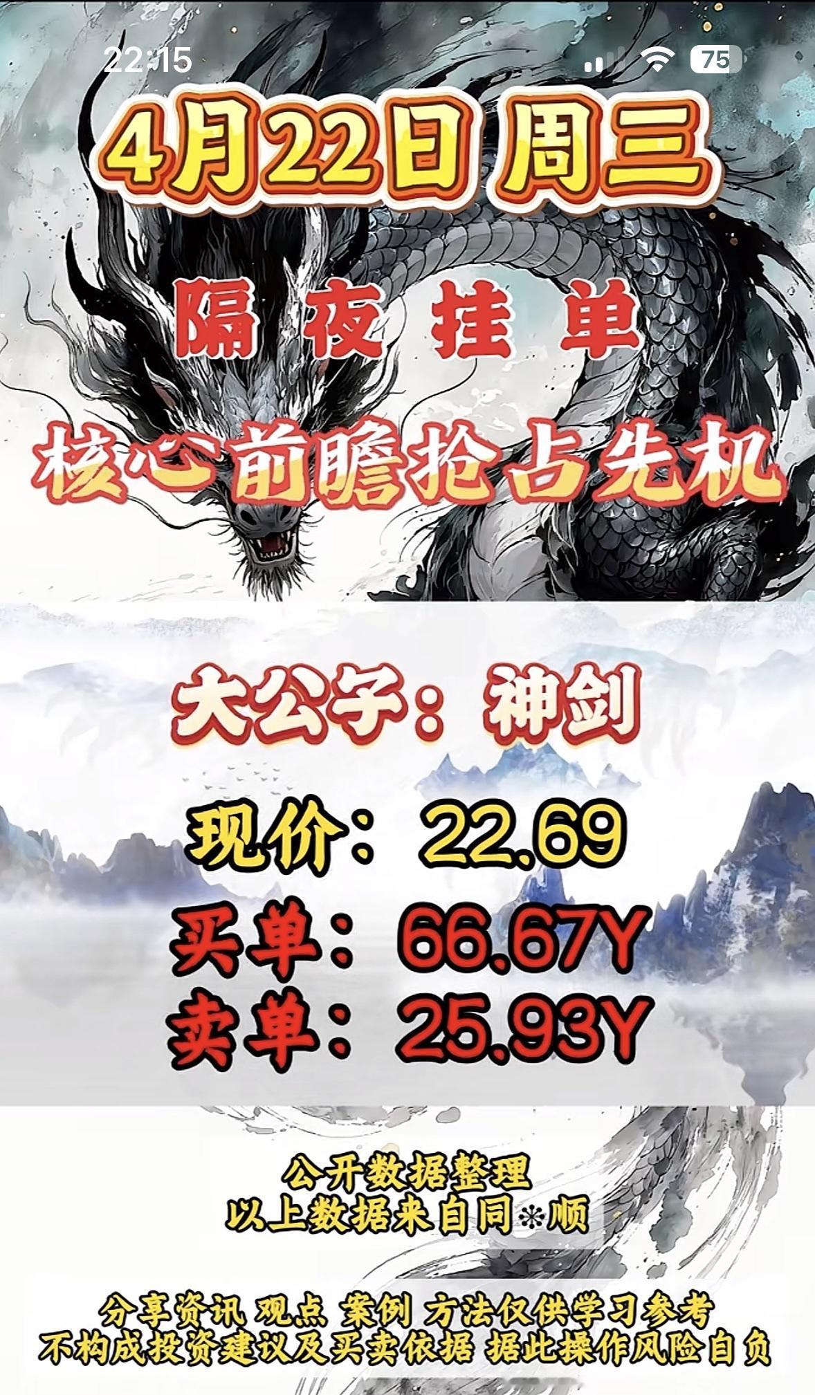 4月22日周三暗盘隔夜挂单排行榜揭晓

4月22日周三，三公子卫星现价100.2