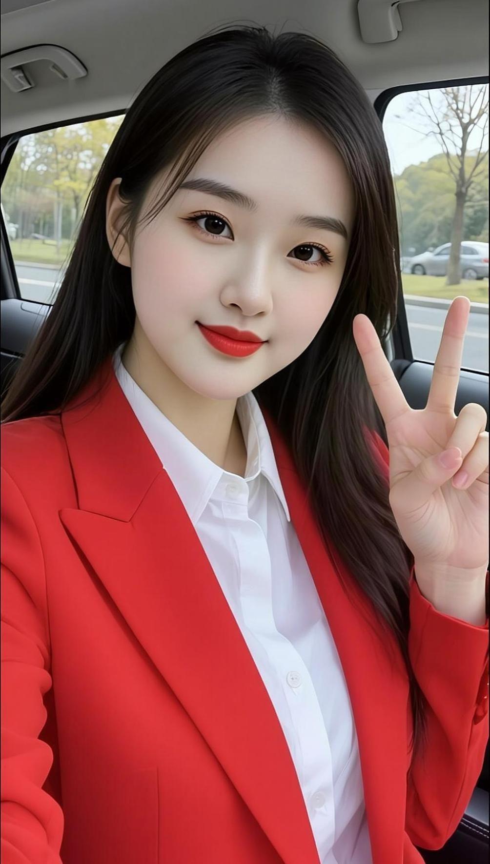 AI车内红衣自拍  颜值在线 甜妹风 女款外套粉色休闲款