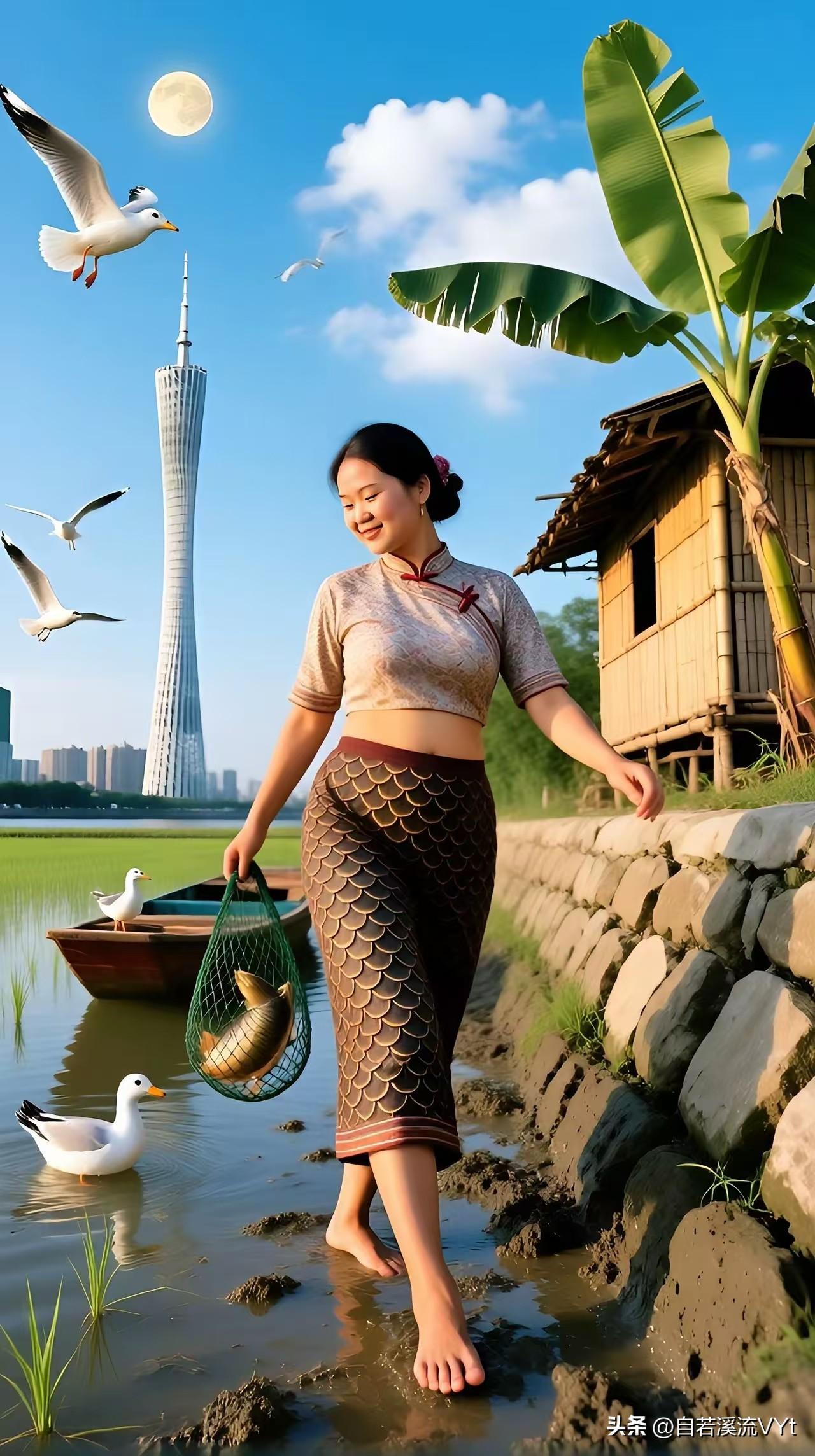 清平乐·江畔渔归
 
晴江清浅，云衬冰轮满。翠叶蕉边茅舍暖，鸥鹭翩跹相伴。
 
