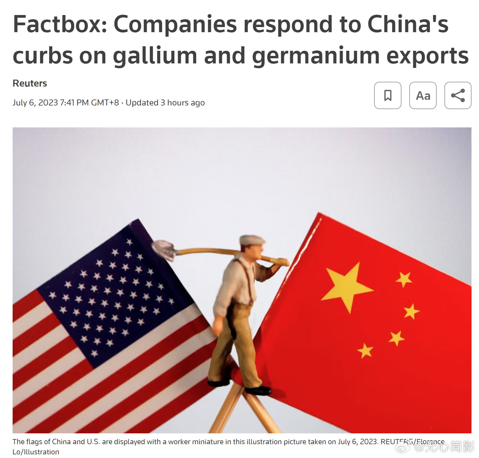 路透社：各公司对中国限制镓和锗出口的反应。报道称，中国7月3日表示，将限制两种用