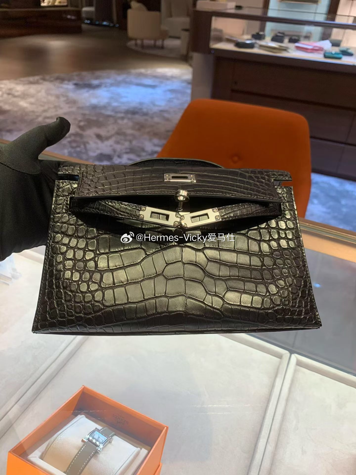 Minikelly 一代 雾面鳄鱼皮 银扣 
