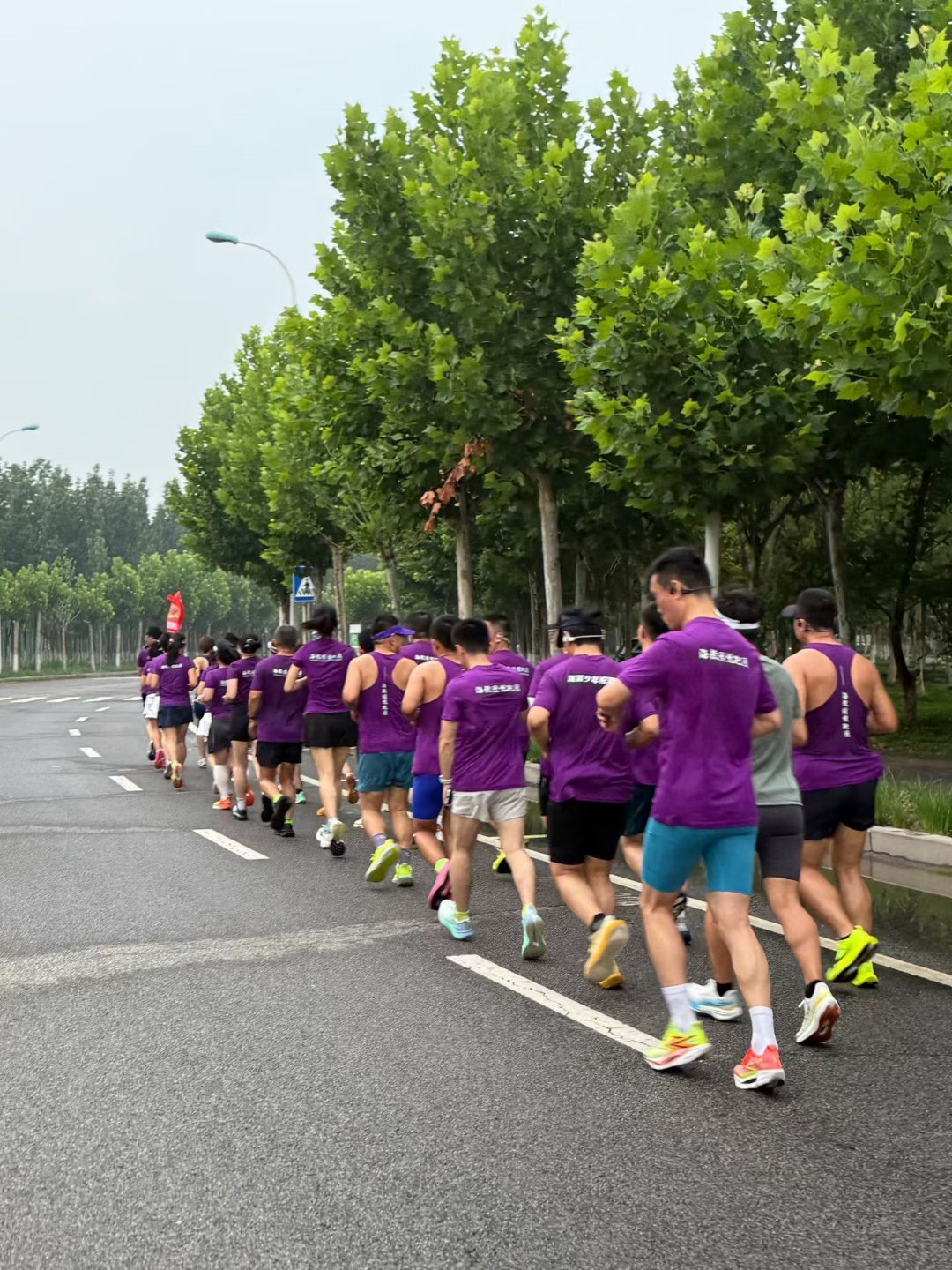 一早出门偶遇跑团，这个连走路都淌汗的季节，真佩服还能坚持跑步 