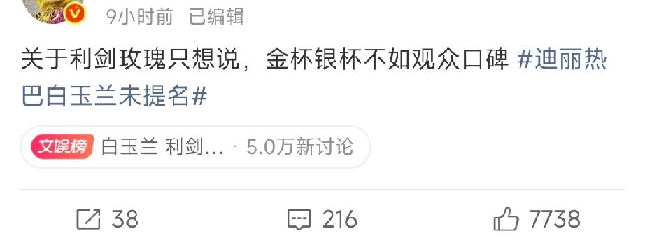 热巴的粉丝也太逗了！

竟然用「金杯银杯不如观众的口碑」来评价利剑玫瑰落选白玉兰