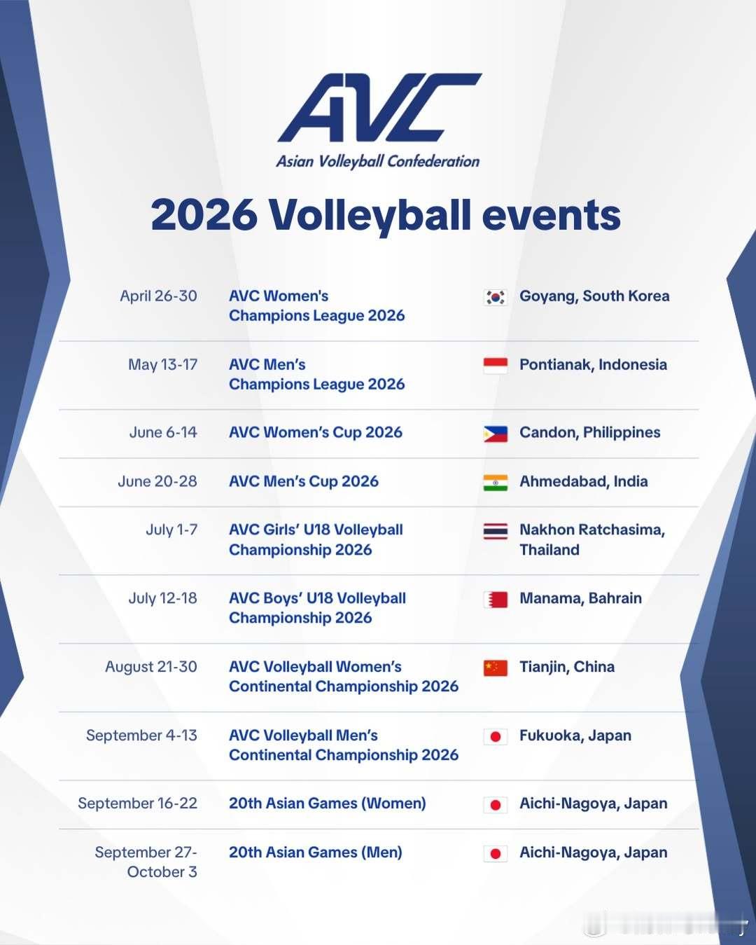 2026年女排亚锦赛在天津举办，时间8月21-30日，这关系到洛杉矶奥运会的出线