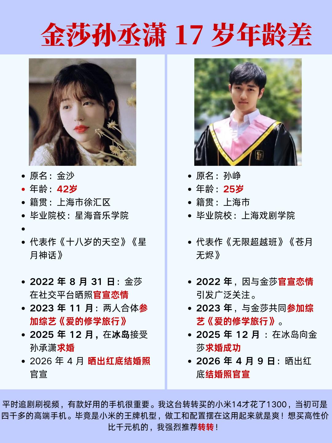 金莎孙丞潇 相差 17 岁，终于修成正果。
