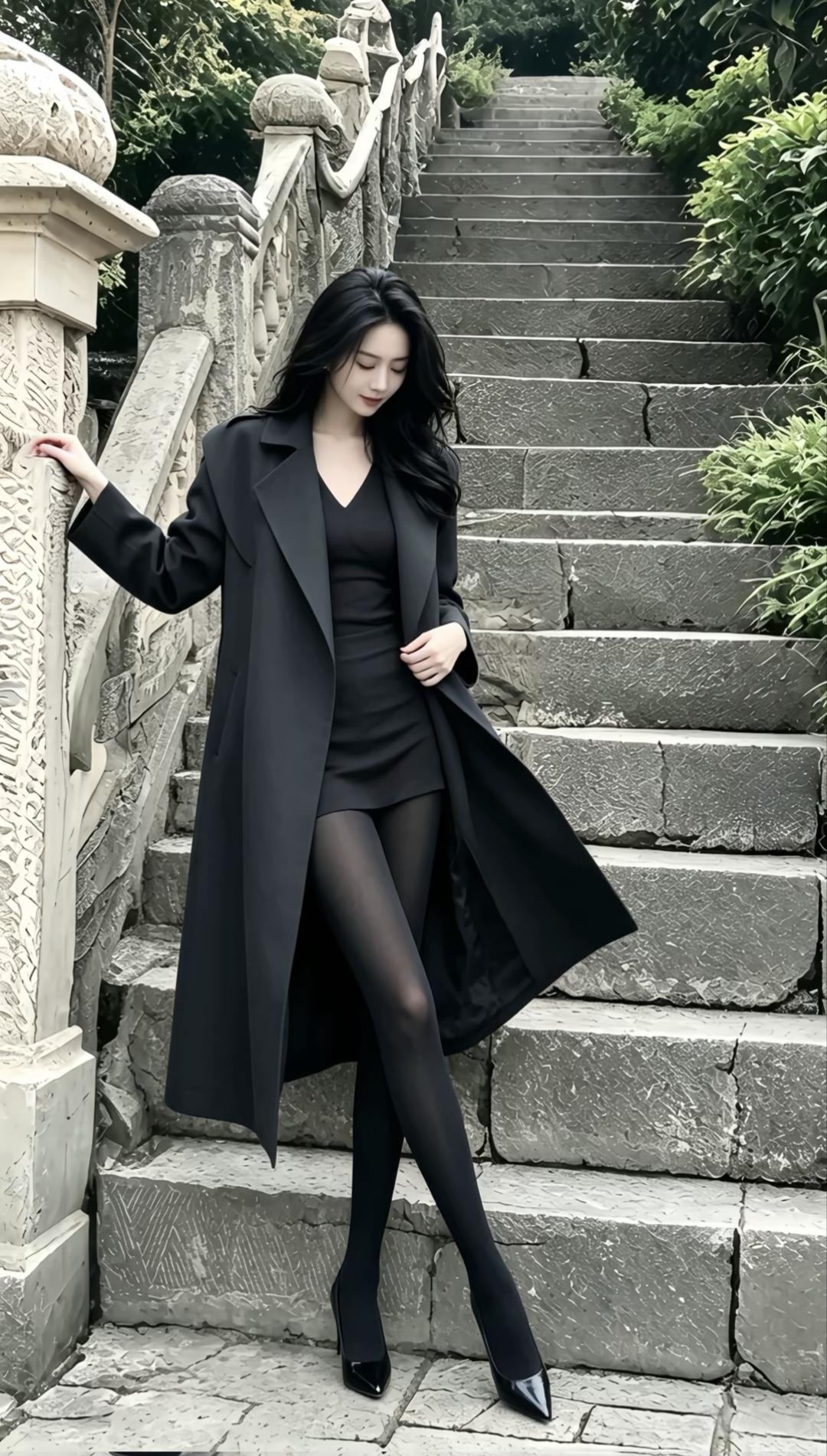 穿“风衣”时,如何搭配更有气质?一身黑系长款风衣，自带清冷氛围感✨
 
简约的黑