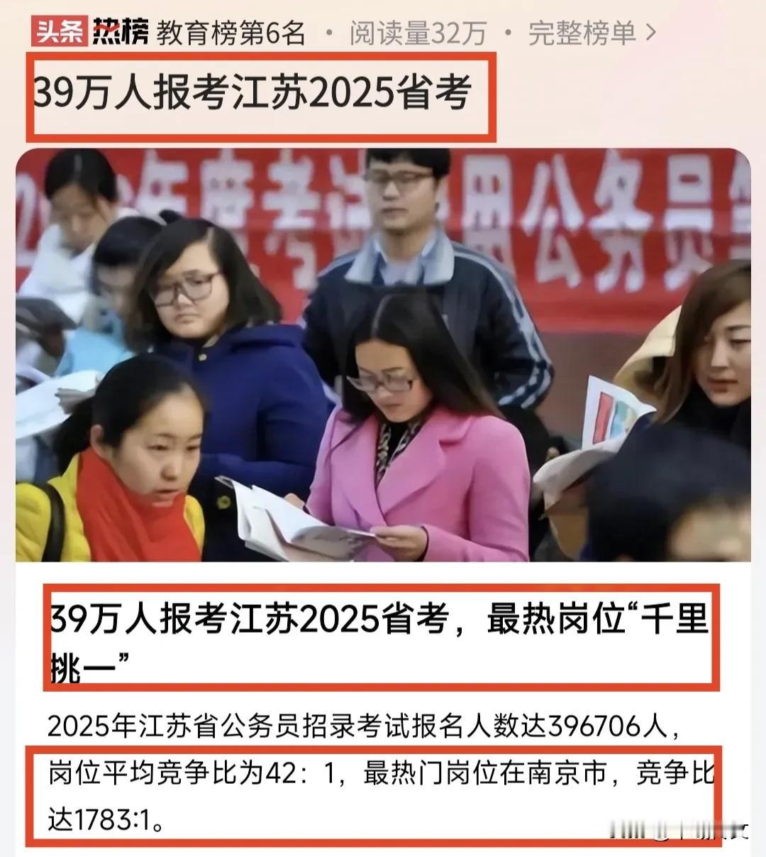 震惊: 39万人报考江苏省考，最热岗位激烈程度不可想象，高达1/1783！

突