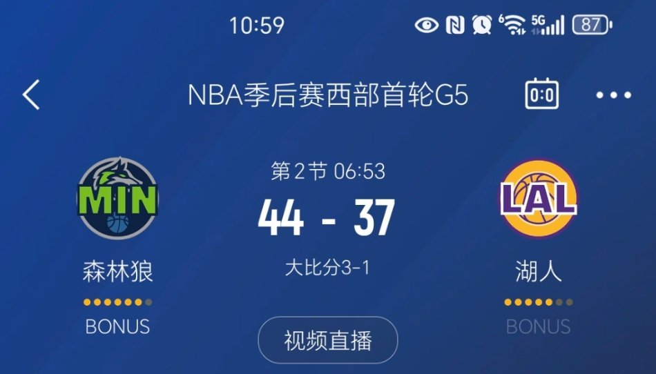 进入暂停，湖人落后7分！森林狼vs湖人 ​​​