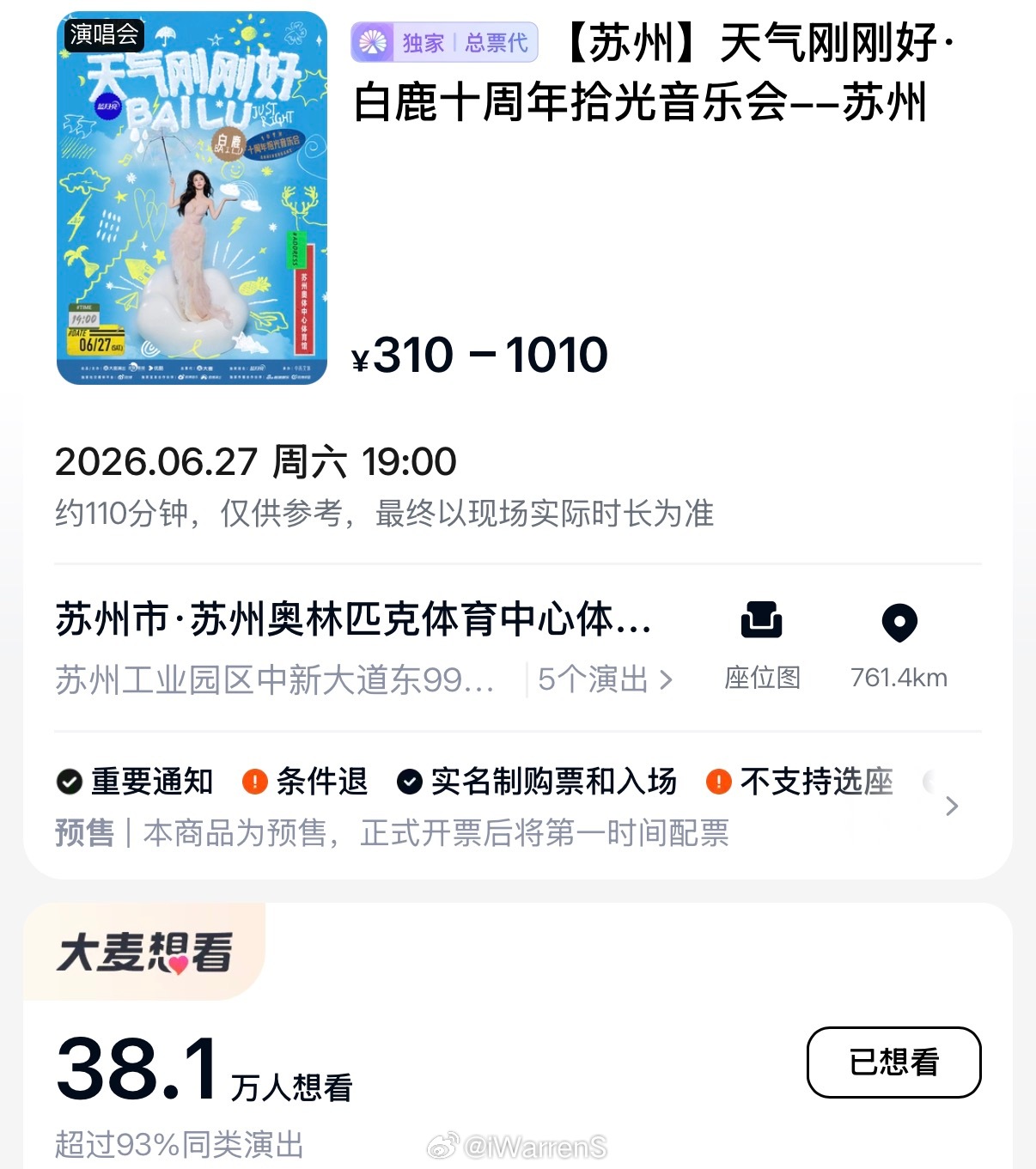 白鹿十周年拾光音乐会想看人数破38万了呀！白鹿实在是太火了吧！🔥白鹿 年纪大了