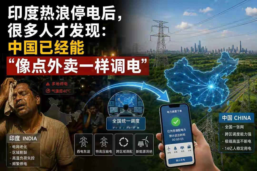 印度高温炸电网，中国的底气藏在20年前的布局里
 
同样的极端高温，印度多地电网
