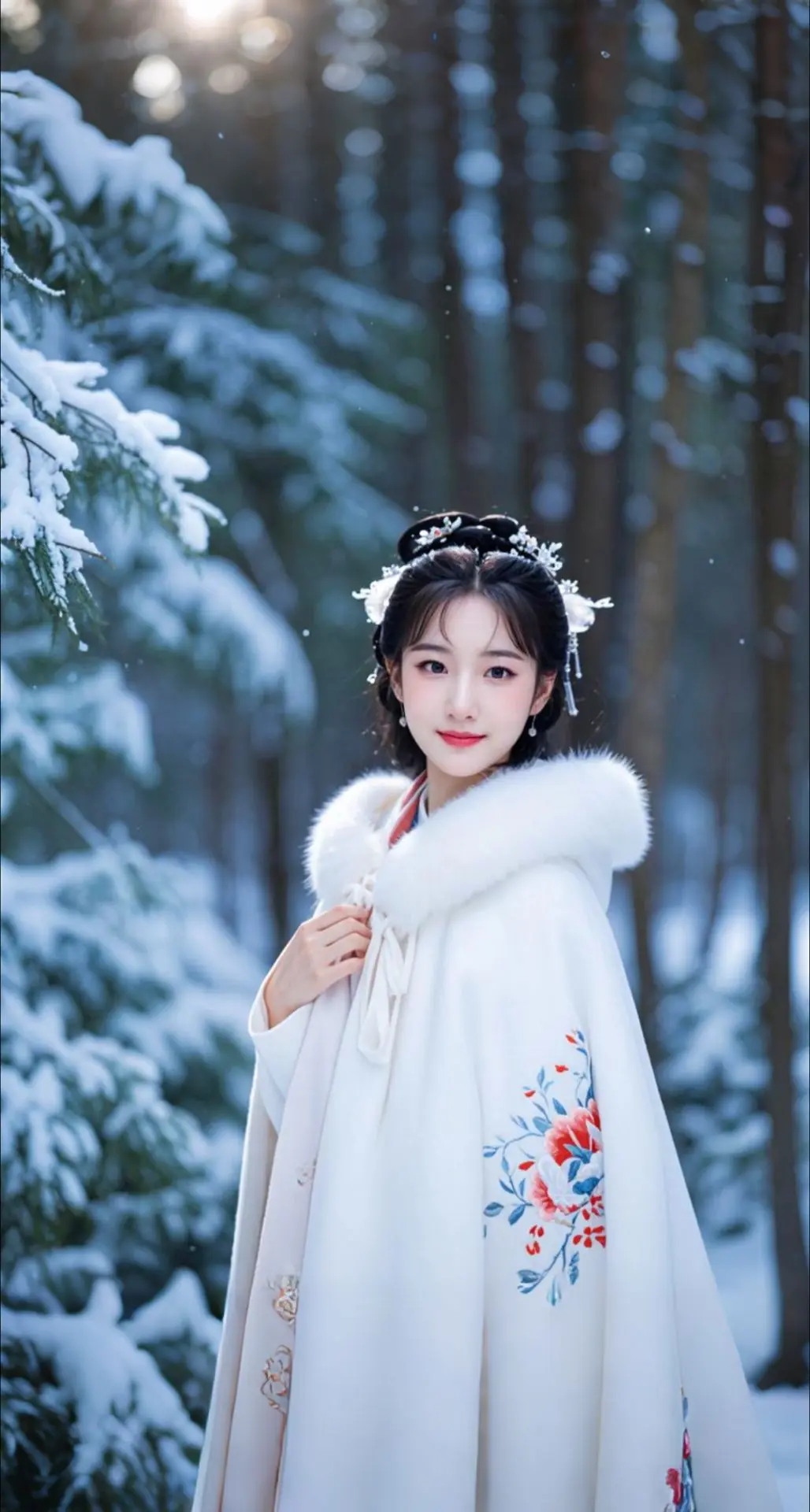 AI扩图 AI雪幕美人浅笑