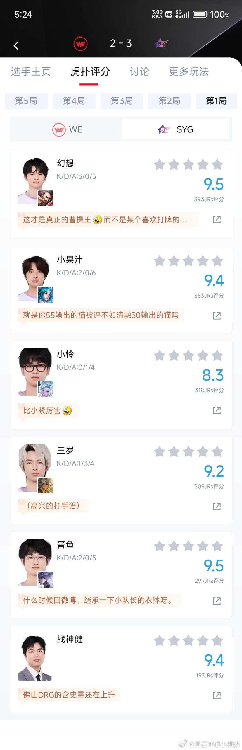 KPLKPL2026KPL夏季赛SYG战胜WESYG爆冷战胜WE，全场评分🈶 