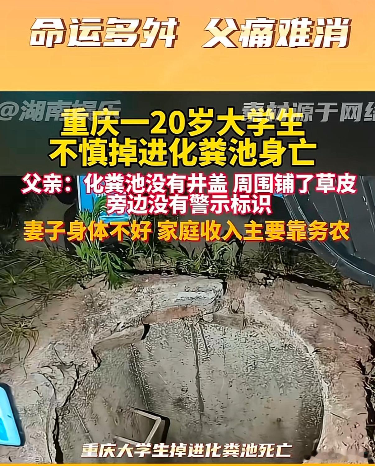 掉入化粪池遇难大学生今日下葬 代入这个父亲视角简直就是现实版《活着》幼年丧母，老