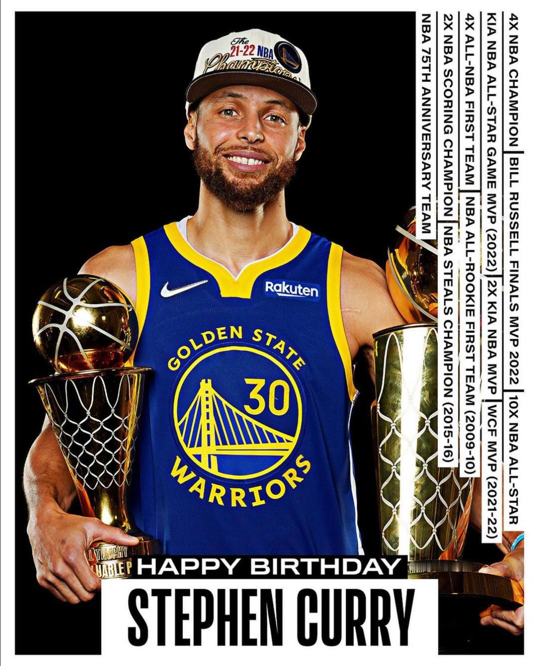 NBA官方晒图，祝库里36岁生日快乐！[蛋糕] ​​​