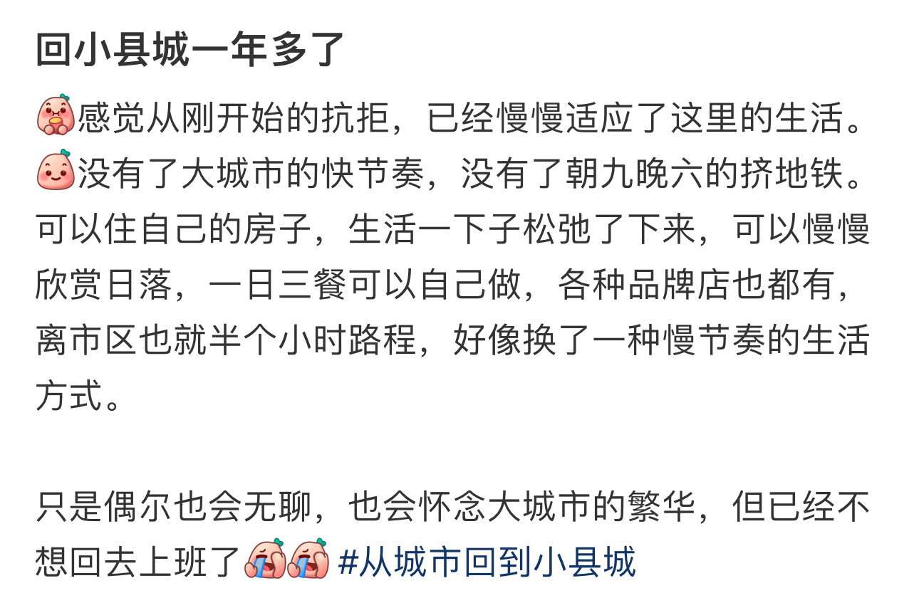 从大城市裸辞回小县城一年的感受  从大城市裸辞回小县城一年的感受 