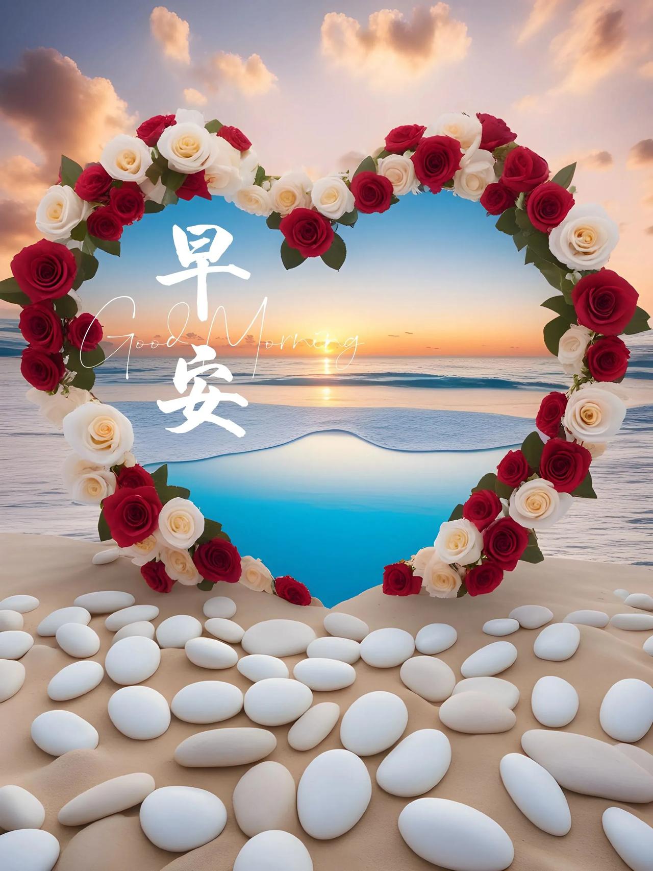 #上联：踏春夏秋冬路，
请你对下联#
《早安，浪漫海边》
 
晨曦洒向海之边，