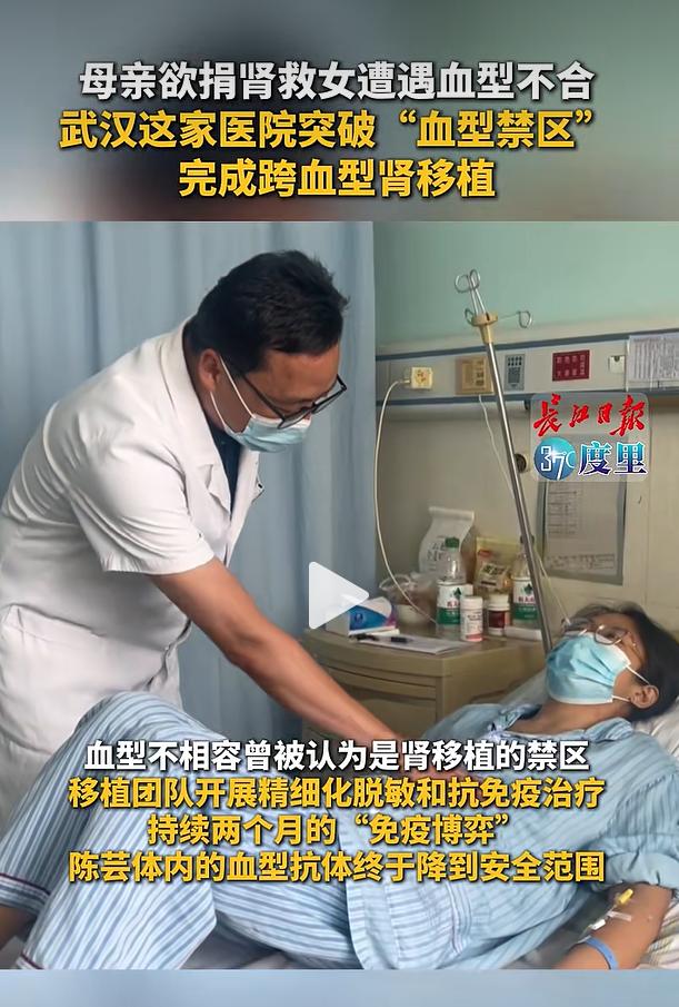 在武汉大学中南医院移植医学中心病房，29 岁的陈芸与 53 岁母亲赵静紧紧相拥，