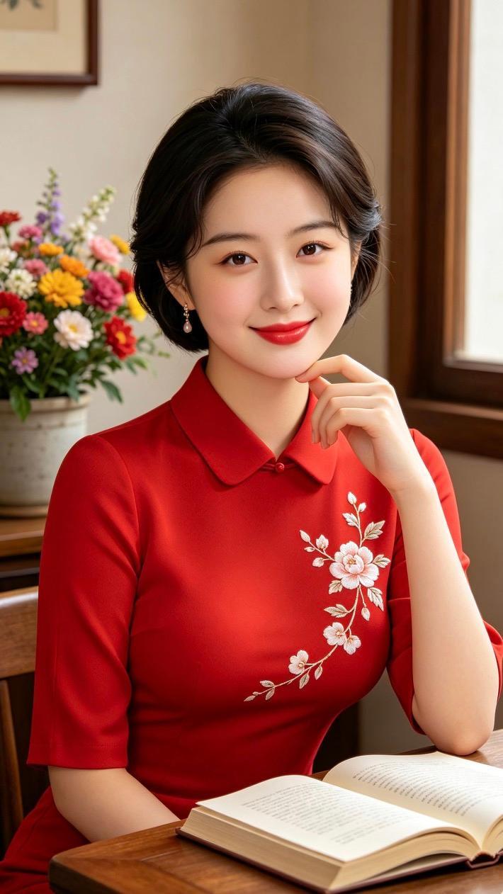 红袖添香夜读书，花影映窗人静思。