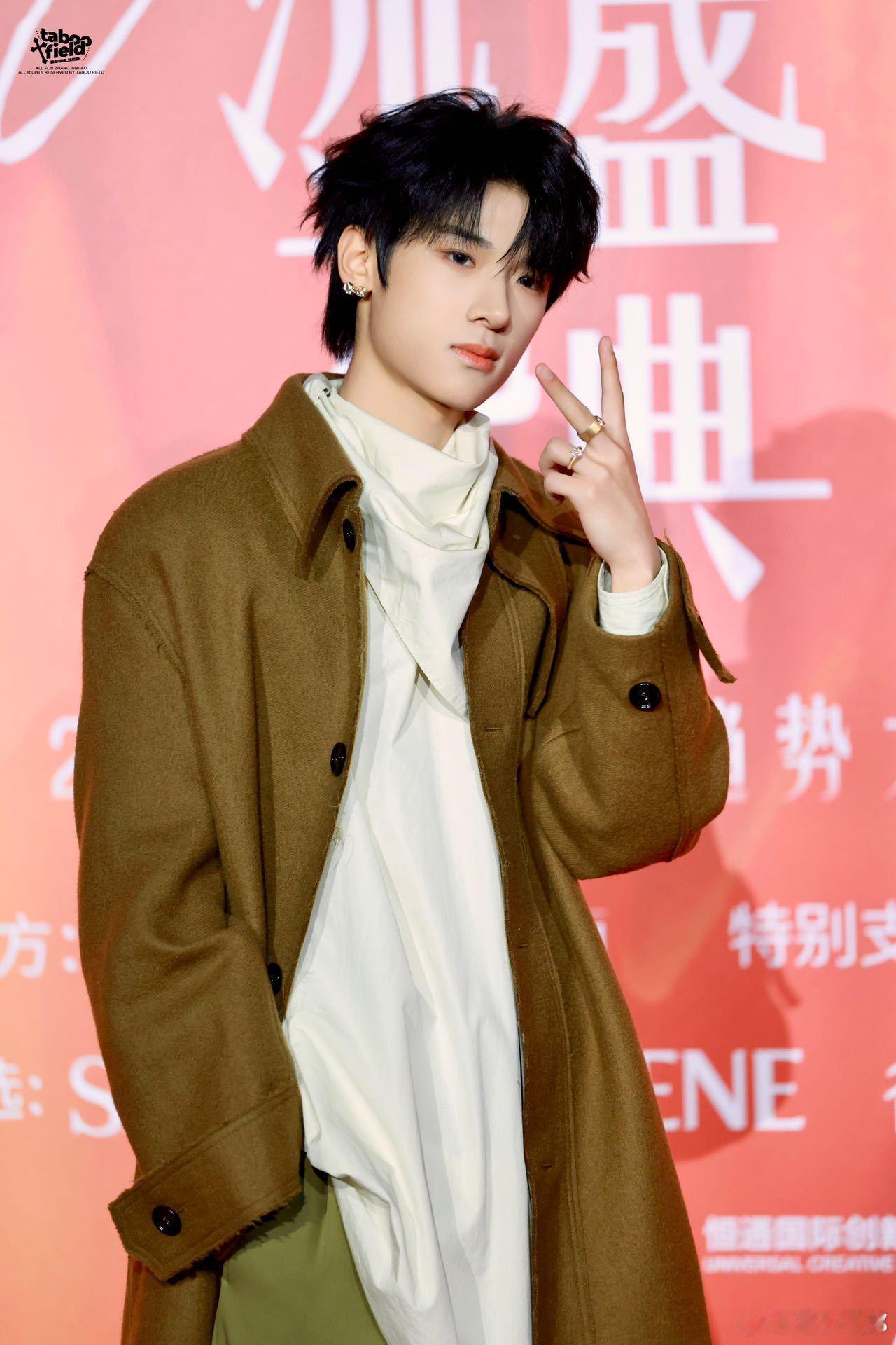 张峻豪把红毯走成秀场 张峻豪这红毯表现力绝了！棕色大衣穿在他身上超有质感，抬手、