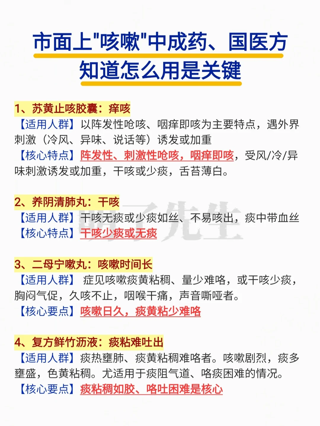 市面上“咳嗽”中成药，知道怎么用是关键❗