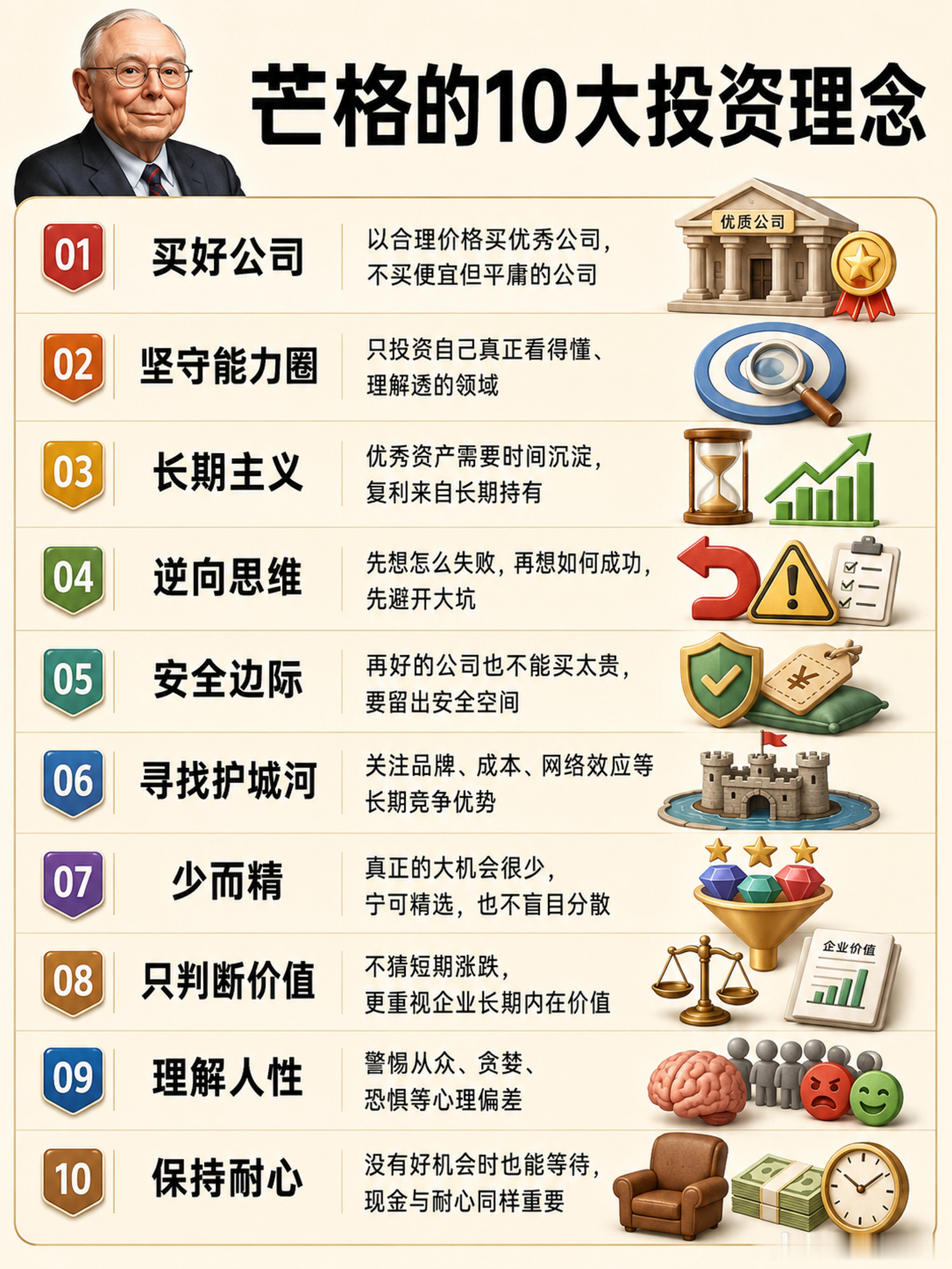 【一图看懂芒格的十大投资理念】投资财经 ​​​