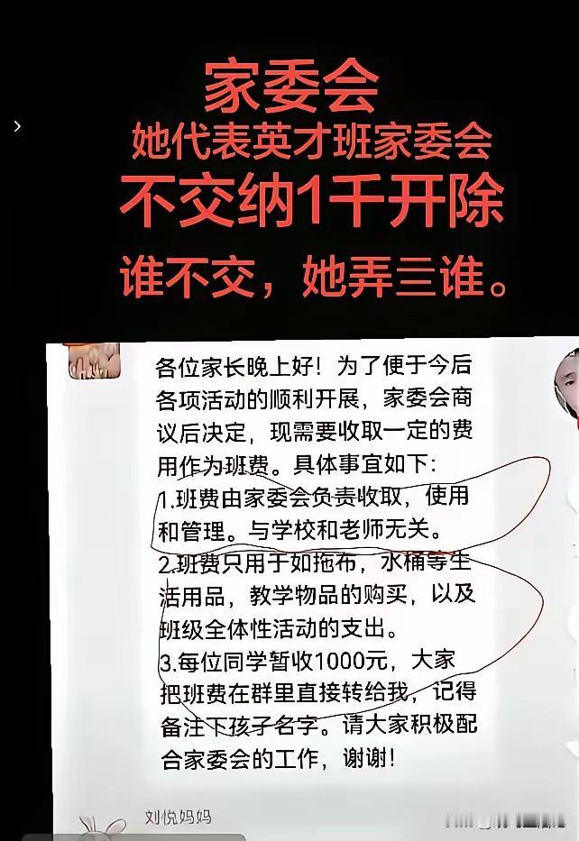 家委会好大的官威啊，开口就让家长交1000元班费，大家对此怎么看？