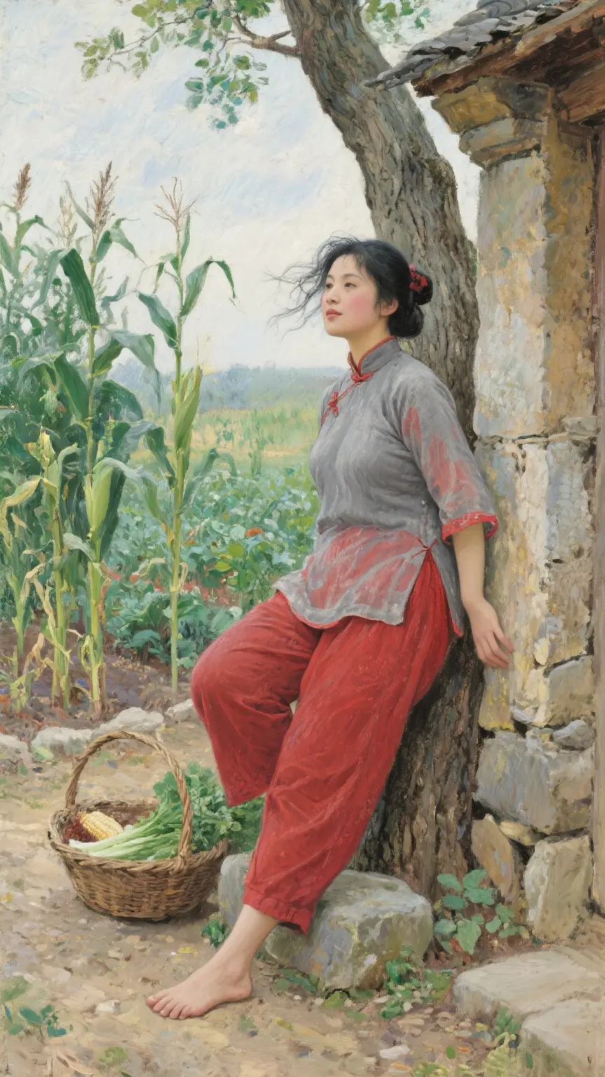 国风油画棒 乡土气息 乡村田野