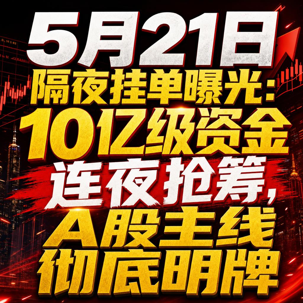 隔夜挂单暴露大资金意图 A股主线方向明确
5月21日深夜的隔夜挂单数据，像一张被