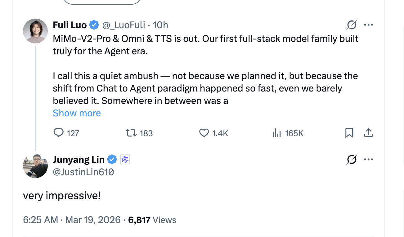 雷军回应大模型火了雷总回应小米全新大模型 Xiaomi MiMo-V2-Pro 