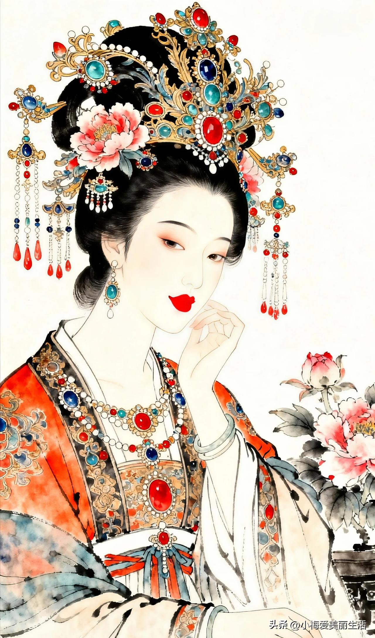 玉颜如花，红唇似火。