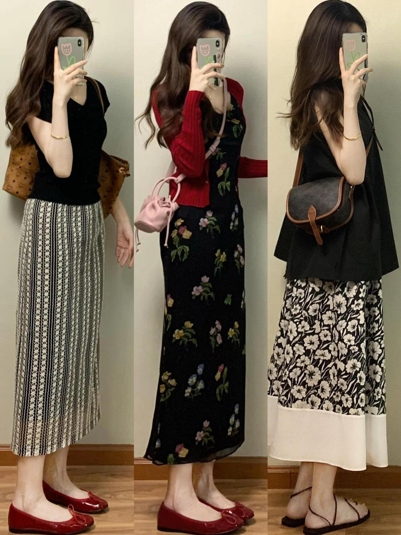 不费力提升时尚感，春夏这样穿超美！
基础款T恤、针织衫搭配牛仔半裙、阔腿裤或碎花