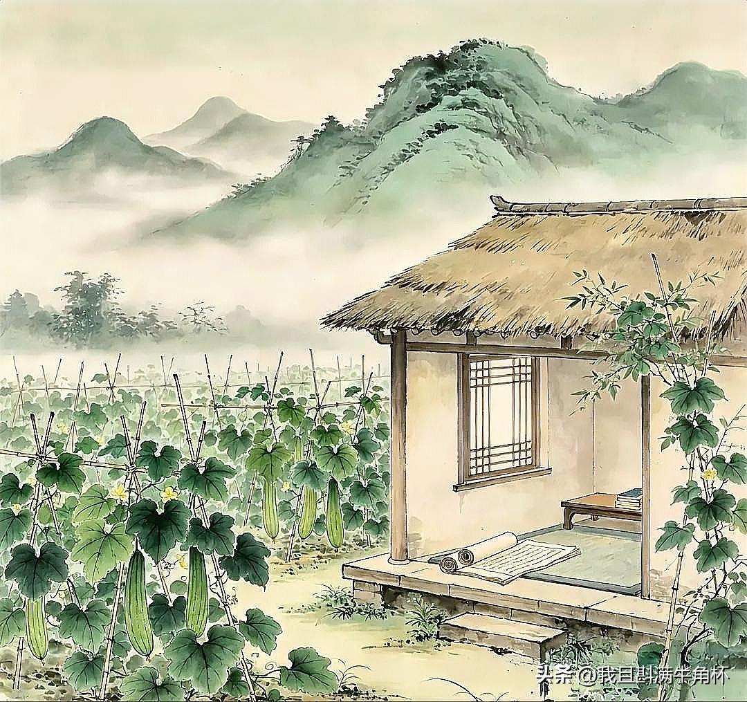 上联：瓜棚豆架听春雨
下联：有请雅士[玫瑰][玫瑰][玫瑰]