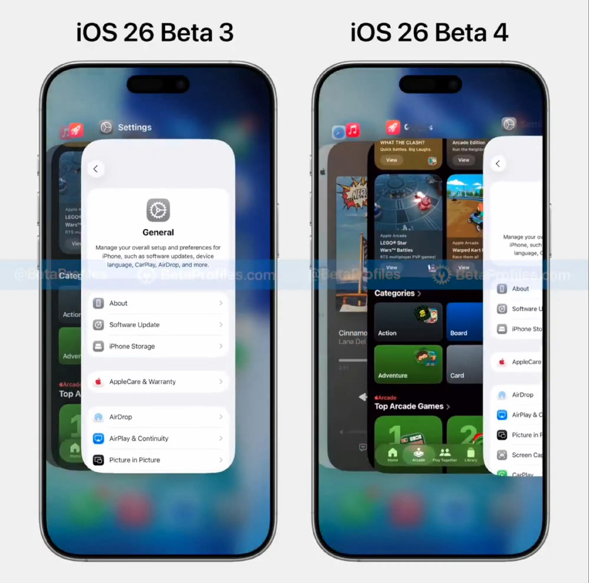 iOS 26 Beta 4 与Beta 3应用切换对比，不再保留在当前应用程序上