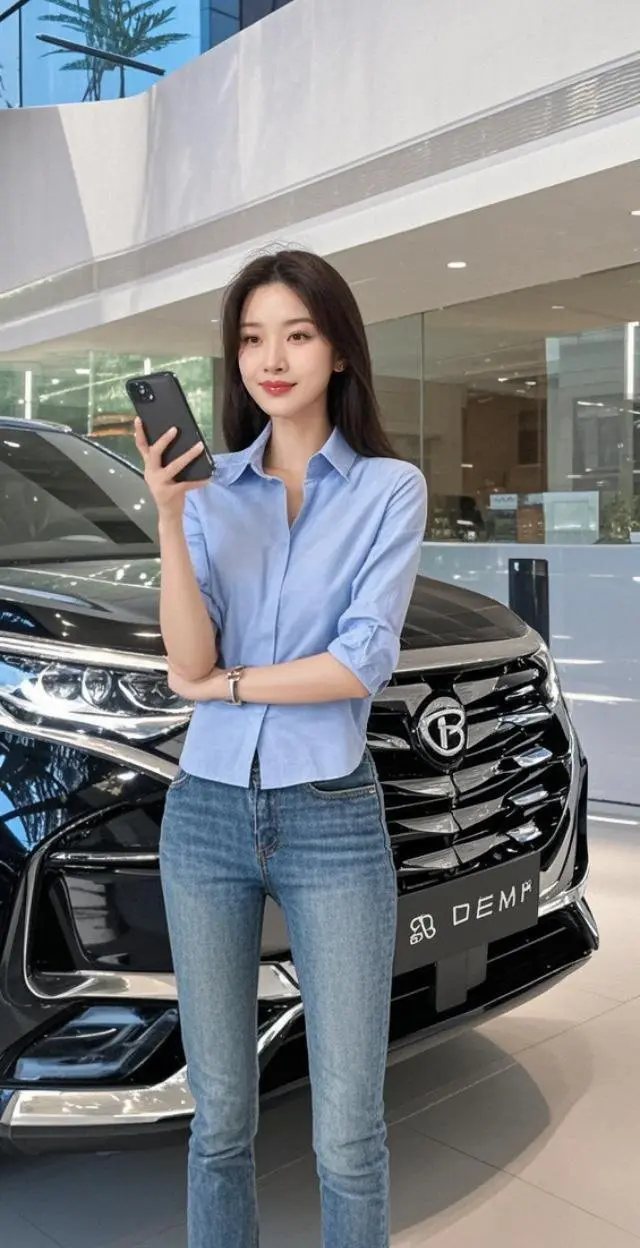 车畔佳人 甜美女孩穿搭 紧身牛仔裤穿搭