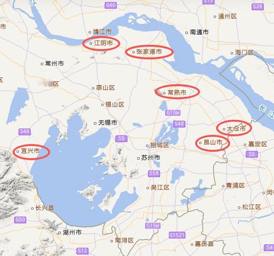 宜兴、江阴、张家港、常熟、太仓、昆山，合在一起的经济体量已经超过2万亿，堪比一座