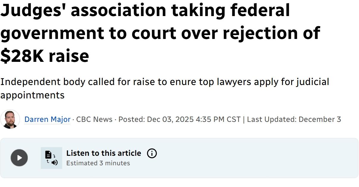 加拿大法官协会因联邦政府拒绝加薪而将政府告上法庭
当地时间周三，加拿大高等法院法