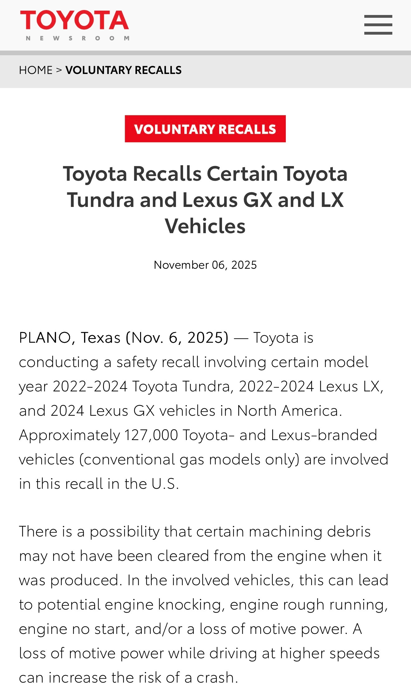 在我们上次（24年6月）聊过丰田部分V35A引擎的工艺瑕疵召回之后，丰田刚刚（1