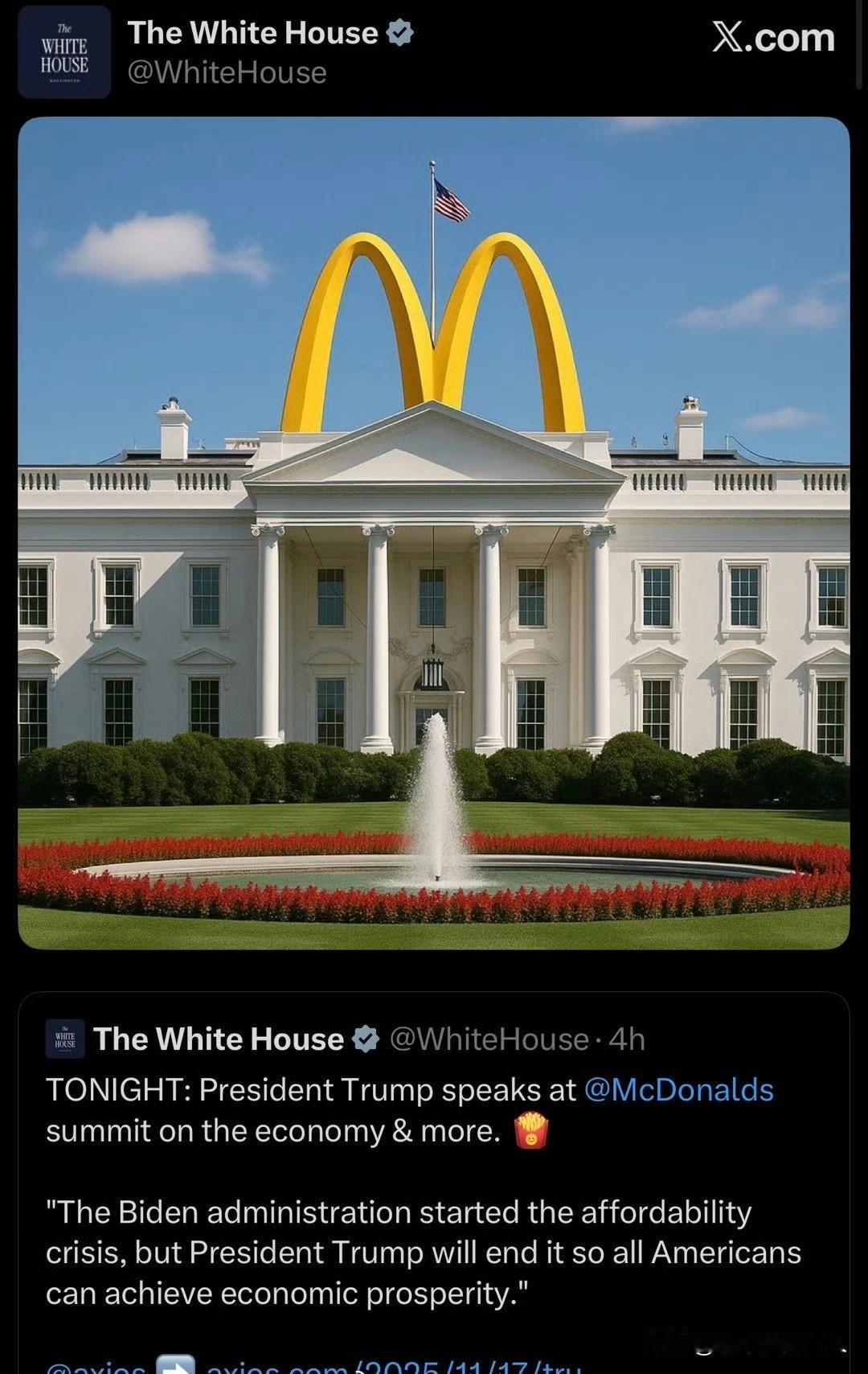 哇！白宫麦当劳峰会主题:[捂脸]
上届政府让大家口袋都瘪了，接下来，特朗普将让大