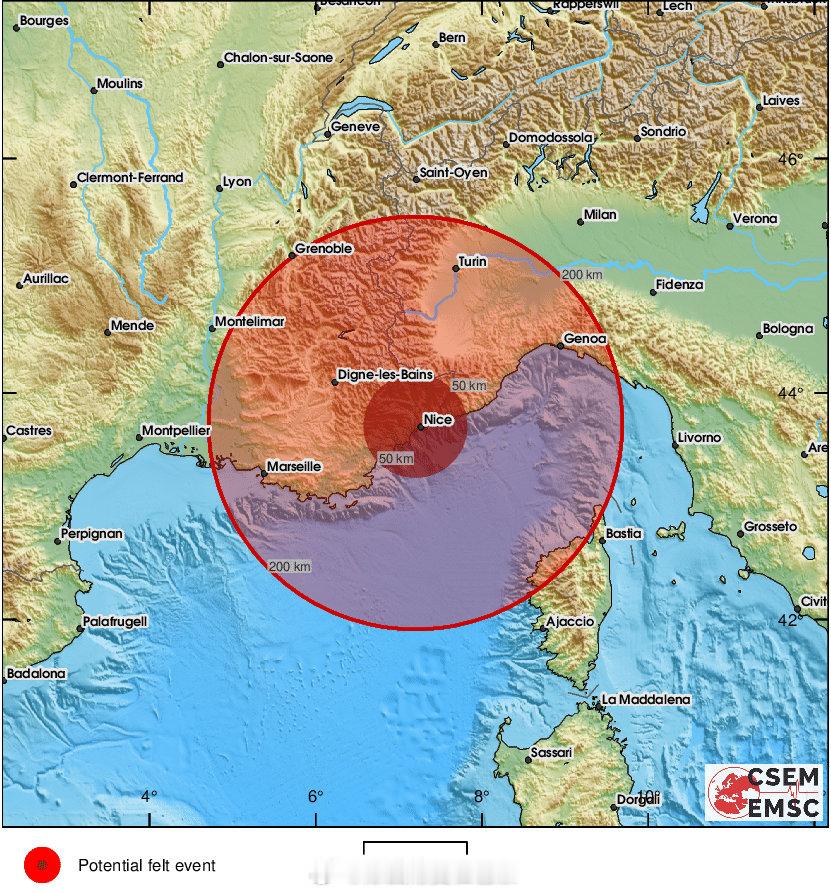 海外新鲜事 刚刚（六点四十左右），尼斯地区经历了一次地震。据欧洲地中海地震中心报