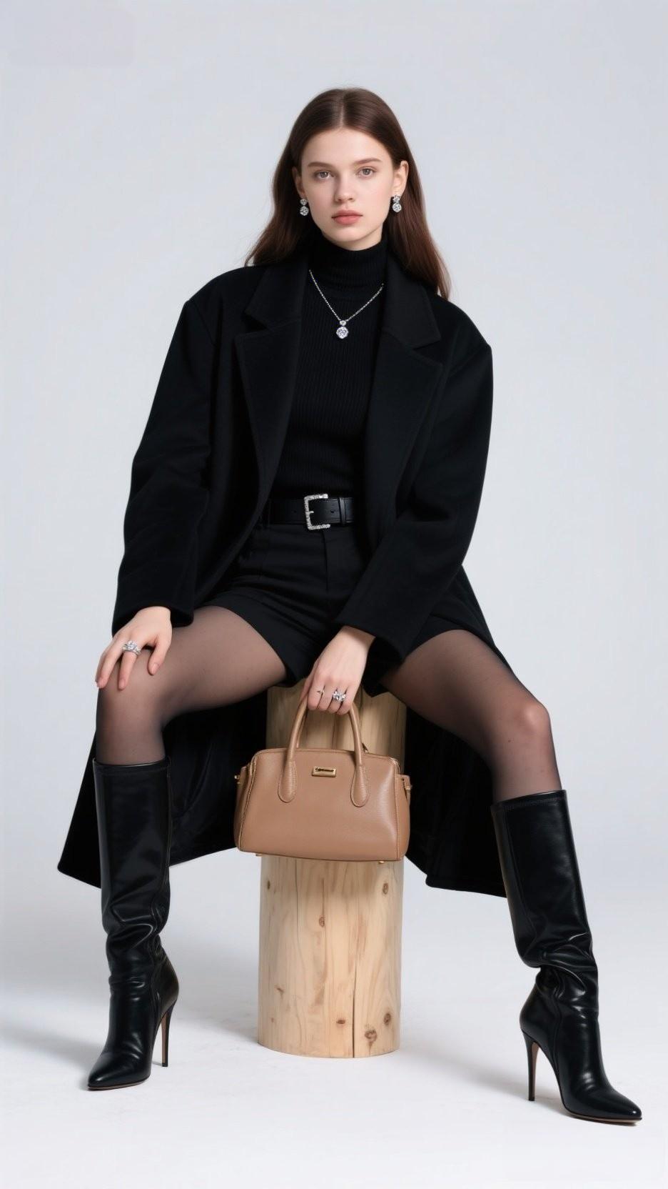 都市酷girl风穿搭，黑色大衣搭配高跟靴，时尚又帅气！女孩子怎么穿搭既时尚又好看