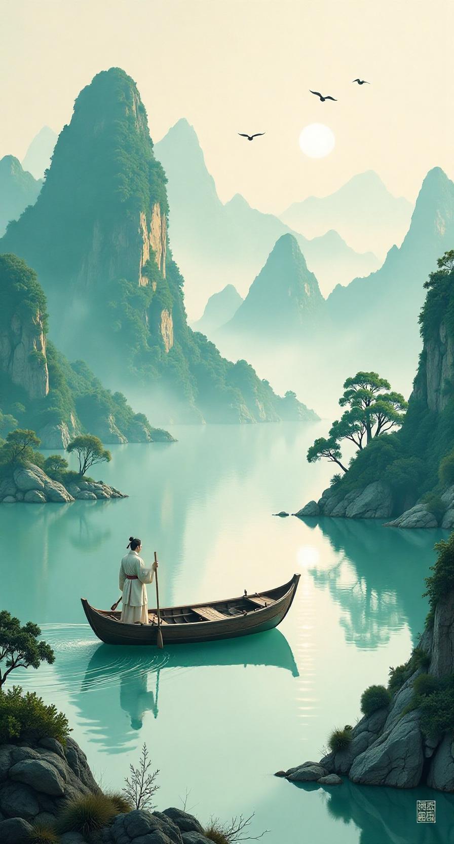上联：头枕青山云作被
下联：脚踏碧水月为床
