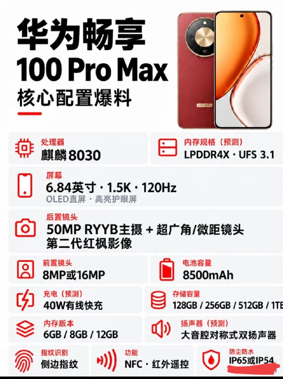 华为畅享100 Pro Max爆料速览
 
  华为畅享100 Pro Max网
